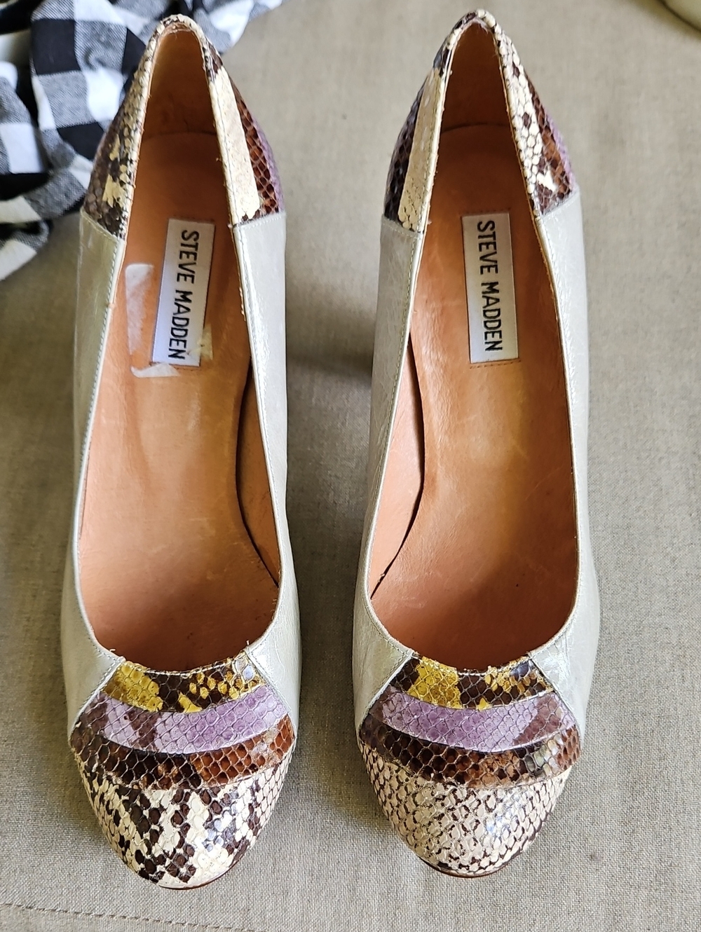 Steve Madden Animal Print Heels in White & Purple US 10